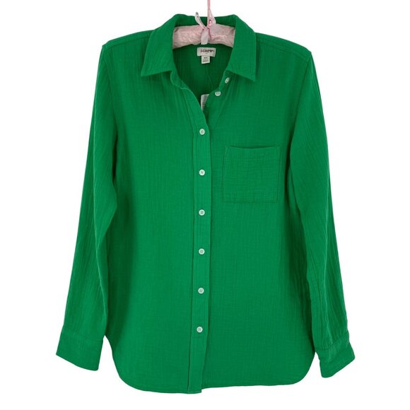 NWT J.Crew Green Crinkle Gauze Cotton Coastal Granddaughter Button Down Top XS - Picture 10 of 16